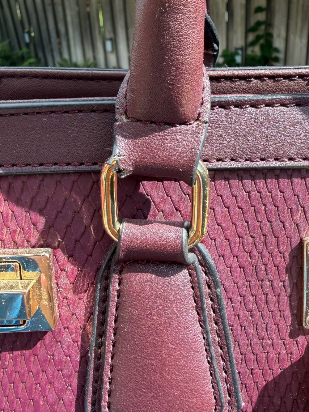 Aldo Burgundy Textured Satchel – Gold Hardware, Padlock Detail, Used - Picture 6 of 16
